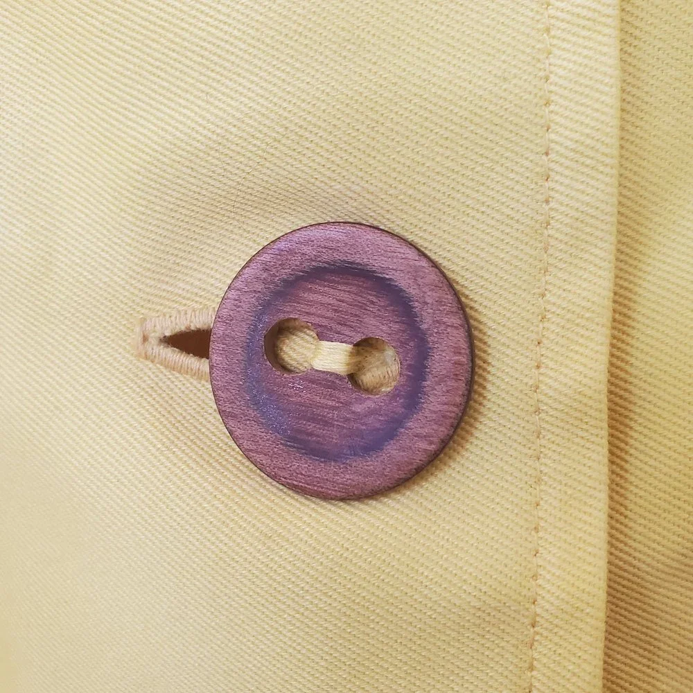 Vintage Elisabeth Stewart Mini Yellow Wood Button Accent Dress - Picture 6 of 6